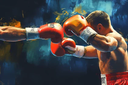 Intense Boxing Match with Colorful Gloves AI Generated Image