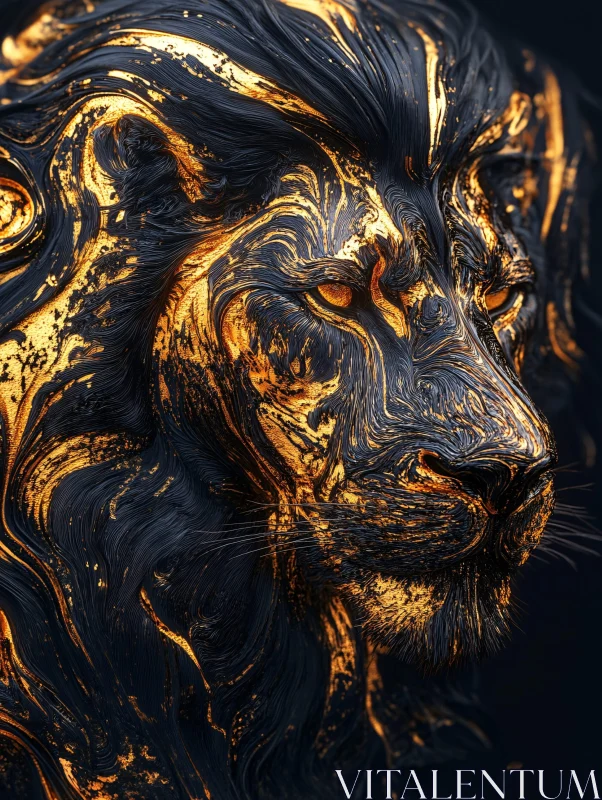 Abstract Lion - Black and Gold AI Image