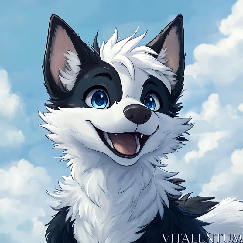 Happy Cartoon Dog Smiling Under Blue Sky AI Image