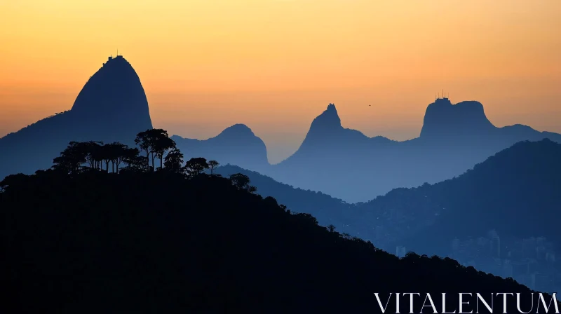 Serene Mountain Range at Sunrise AI Image