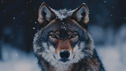 Snowy Wolf Face Close-Up