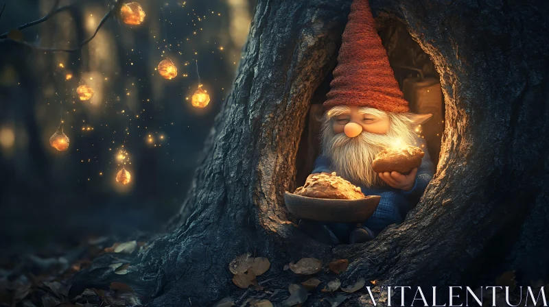 AI ART Resting Gnome in Forest