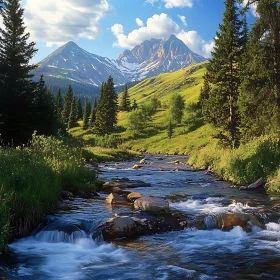 Picturesque Mountain River Flowing Landscape