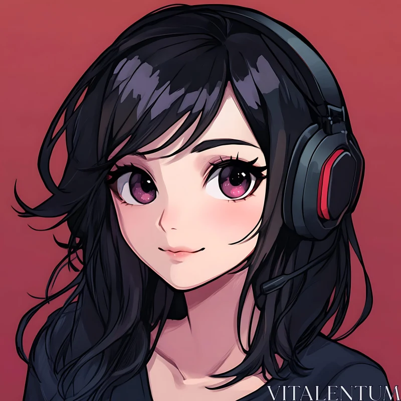 Digital Art of Anime Girl Wearing Headphones AI Image