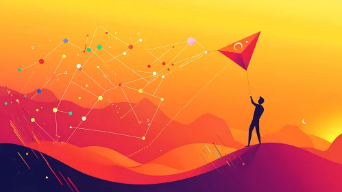 Silhouette with Kite and Node Network
