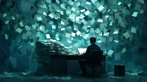 Office worker drowning in paperwork