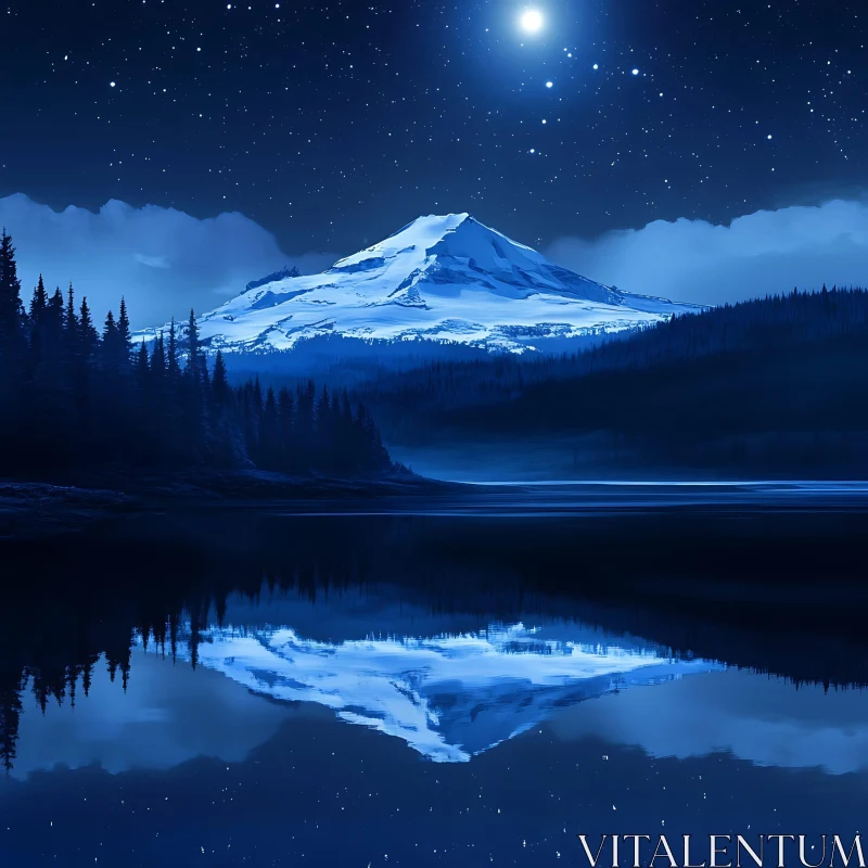 AI ART Snowy Peak Night Landscape