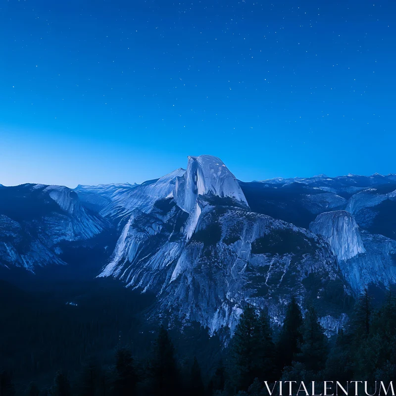 Blue Night Over Mountain Peaks AI Image