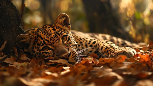 Leopard Lounging in the Forest