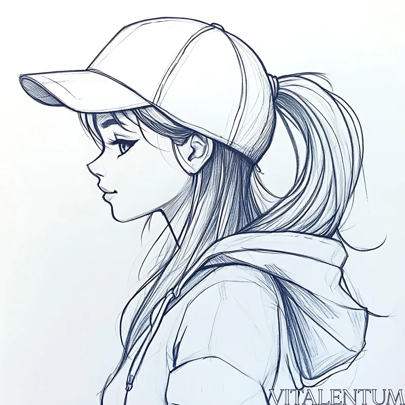 Anime Girl Portrait with Cap AI Image