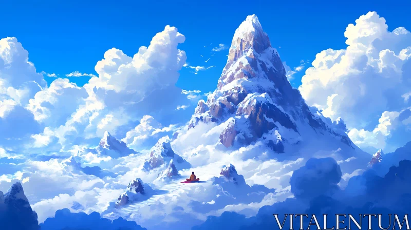 Tranquil Mountain Meditation Scene AI Image