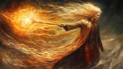 Wizard with Fire Magic Art