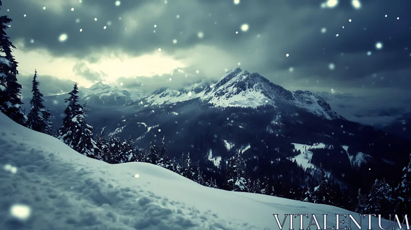 Snowy Mountain Vista in Winter AI Image