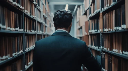 A man between bookshelves