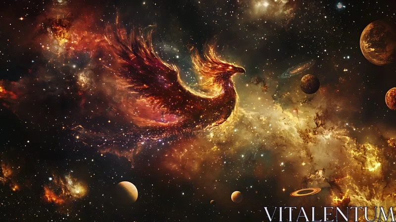 AI ART Fiery Phoenix in Starry Universe