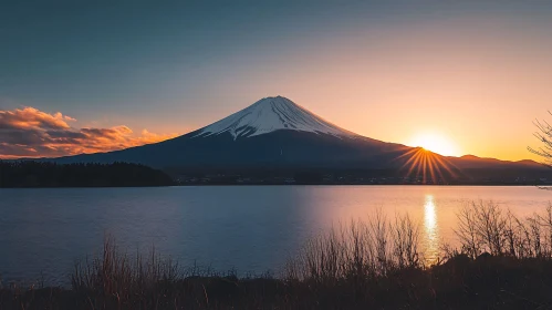 Snow-Capped Mountain at Sunset Lake Reflection