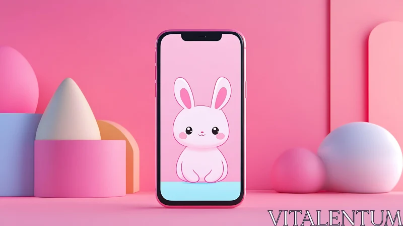 Pink Phone with Cute Bunny Display AI Image