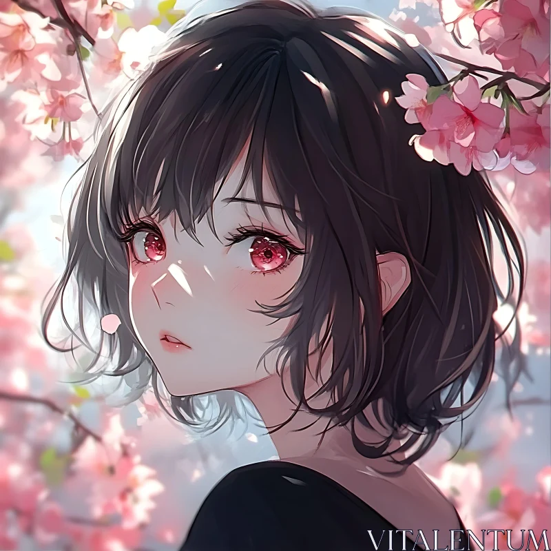 Cherry Blossom Anime Portrait AI Image