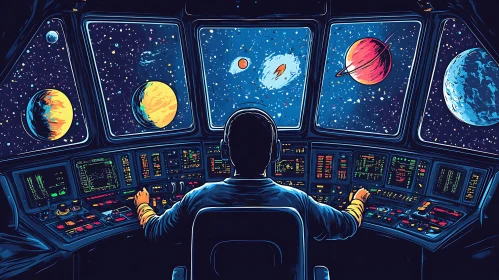 Starship Pilot Navigating Through Space