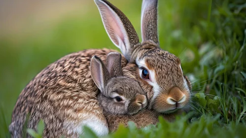 Rabbit Family Portrait in Meadow