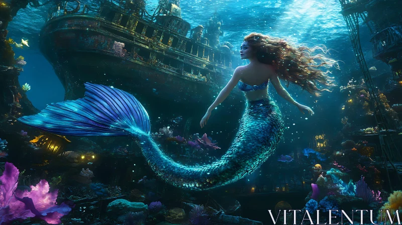 AI ART Underwater Mermaid Fantasy Scene