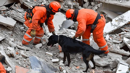 Emergency Responders and Search Dog in Action