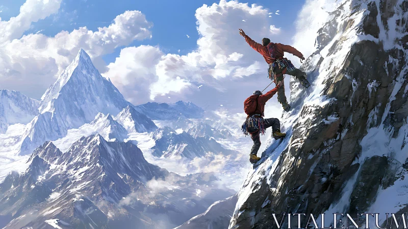 AI ART Ascent to the Summit: Climbers in Mountain