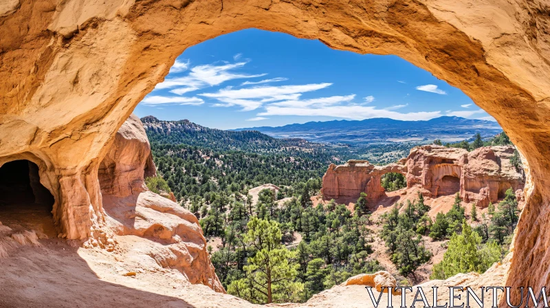 AI ART View from Cave with Forest and Rocky Landscape