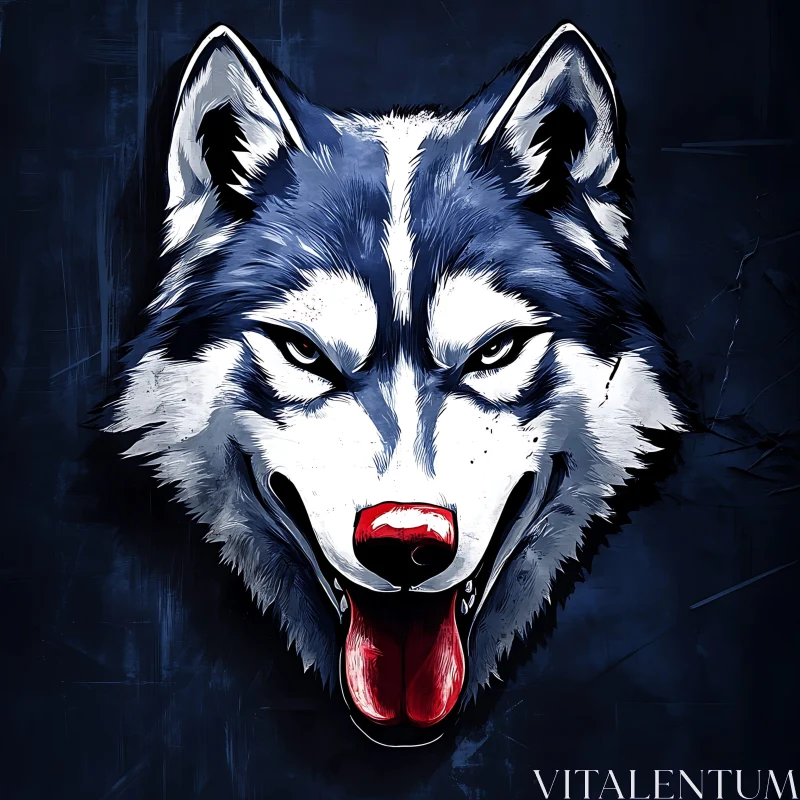 Blue and White Wolf Face AI Image