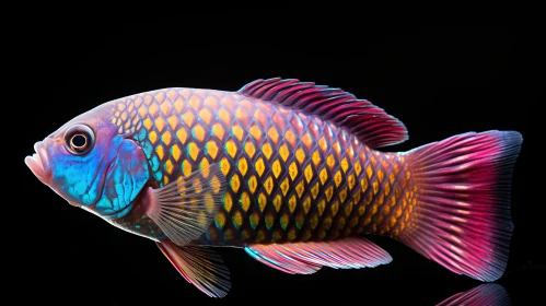 Colorful Tropical Fish Against Black Background