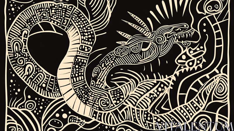 AI ART Monochrome Dragon Drawing with Intricate Patterns