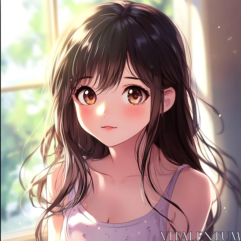 Sunlit Anime Portrait of a Girl AI Image