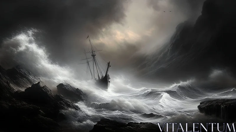 Shipwrecked: A Stormy Sea Battle AI Image