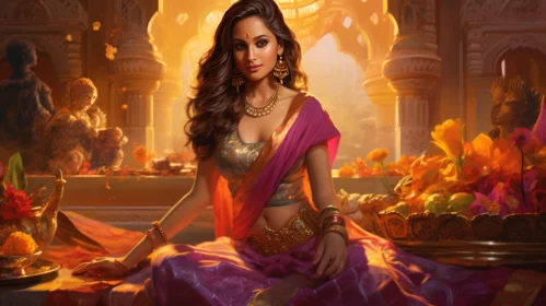 Indian Girl in Traditional Attire: A Stunning Historical Illustration