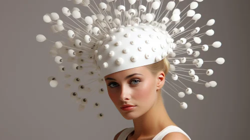 Unique and Glamorous White Hat with Beads and Spikes
