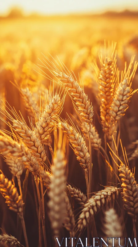 Sunset Glowing Over Wheat Field AI Image