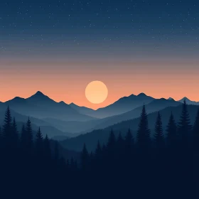 Peaceful Mountain Sunset Over Forest