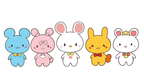 Colorful Cartoon Rabbits Lineup