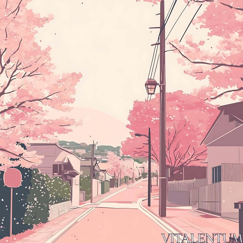 Pastel Springtime Streetscape AI Image