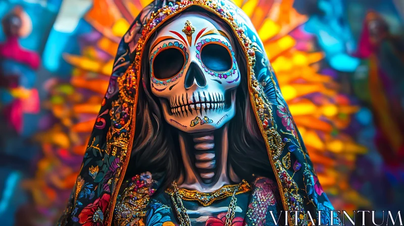 Day of the Dead Calavera with Floral Ornament AI Image