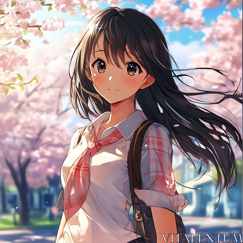 Springtime Sakura Anime Girl AI Image