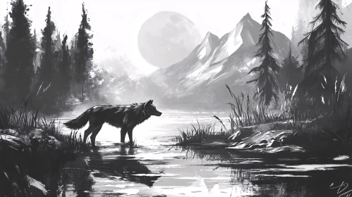 Monochrome Wolf Landscape