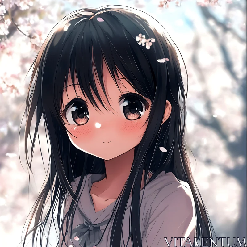 Anime Portrait of a Girl with Cherry Blossoms AI Image