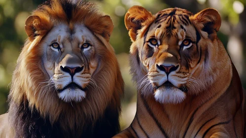 Majestic Feline Faces: Lion and Tiger