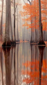 Misty Forest Reflections in Autumn