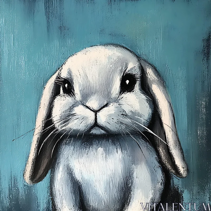 White Rabbit Art on Blue Background AI Image