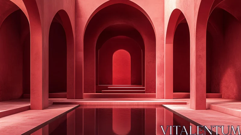 Red Arches Architectural Space AI Image