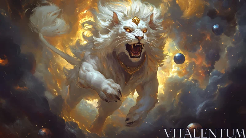 AI ART Fiery Lion of the Heavens Art