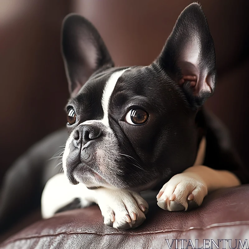 Attentive French Bulldog Relaxing on a Couch AI Image