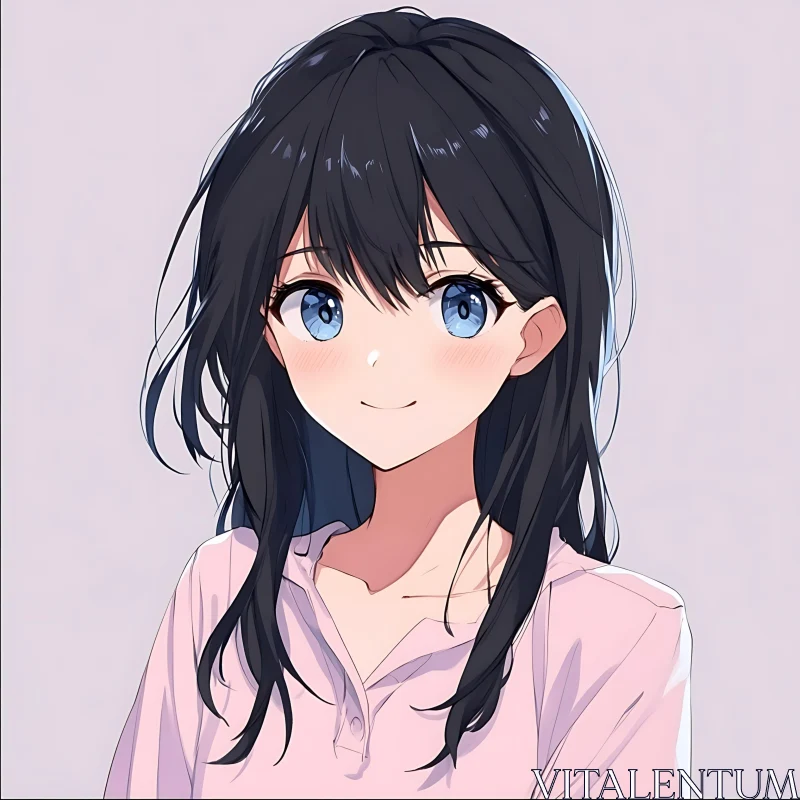 Smiling Anime Girl with Pink Shirt AI Image